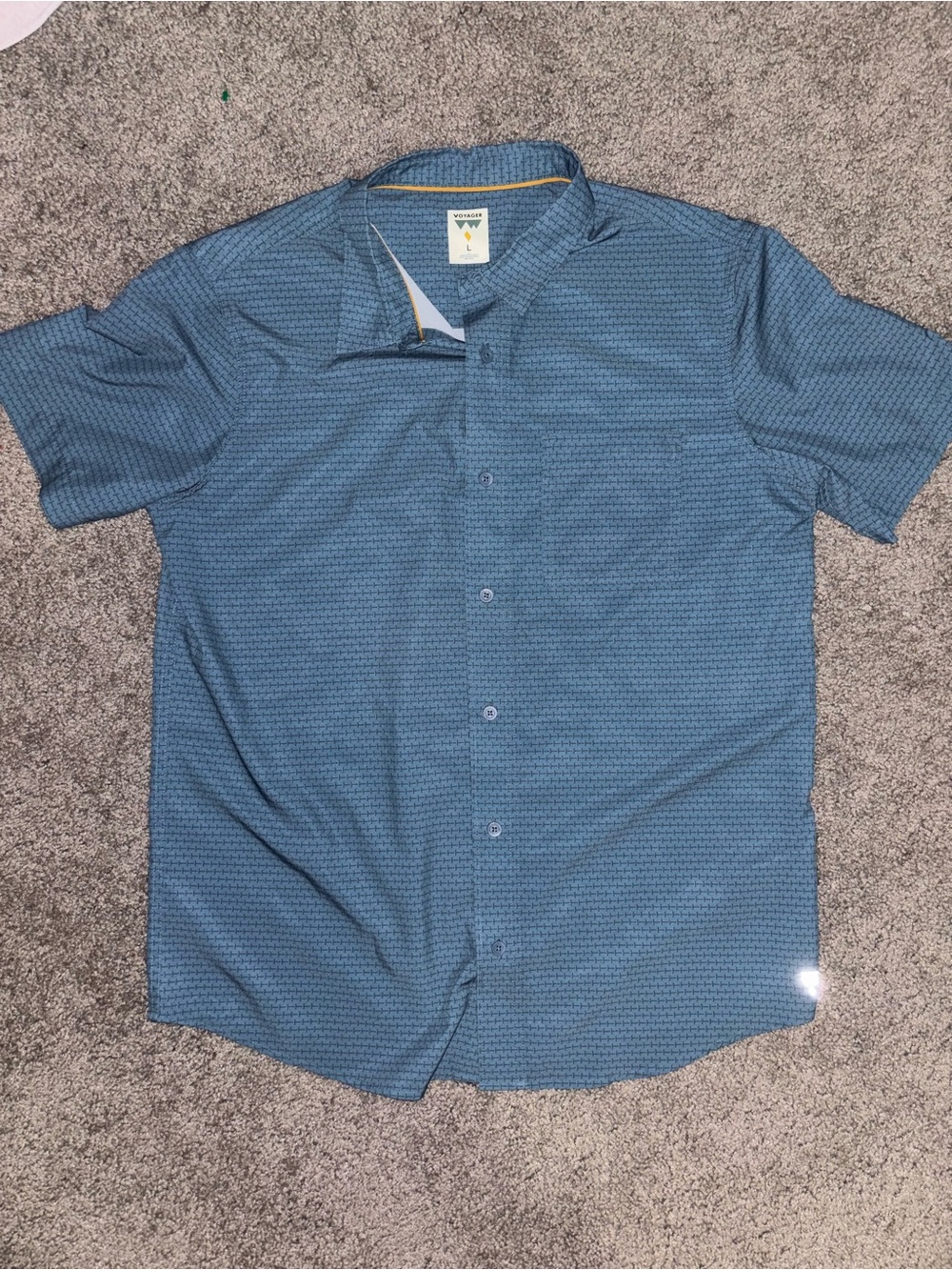 Men’s Voyager Blue Short-Sleeve Button-Up Shirt Polo - Picture 1 of 4